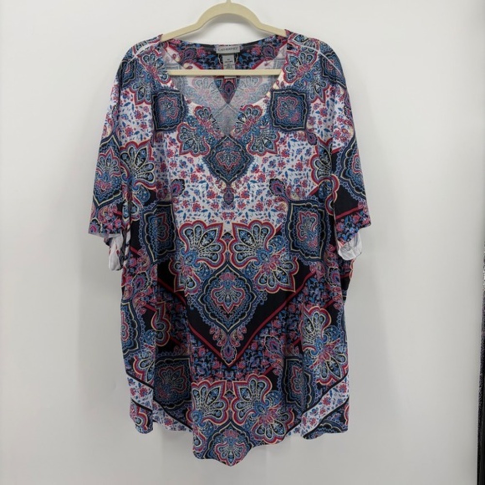 Catherines Plus Size 3X Multicolor Artsy Paisley Print V-Neck Kaftan‎ Top